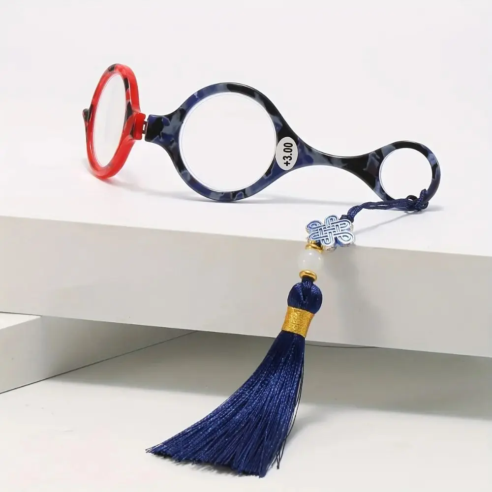 

Compact Anti-loss Reading Glasses Handheld Foldable Magnifying Glasses Chinese Knot Tassel Necklace Readers Women Men