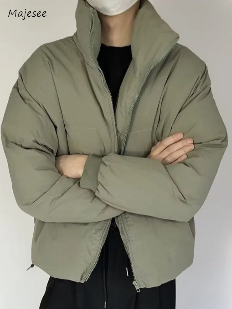 Parkas sólidas masculinas básicas suporte baggy estilo japonês minimalista clássico popular streetwear slouchy temperamento inverno quente elegante