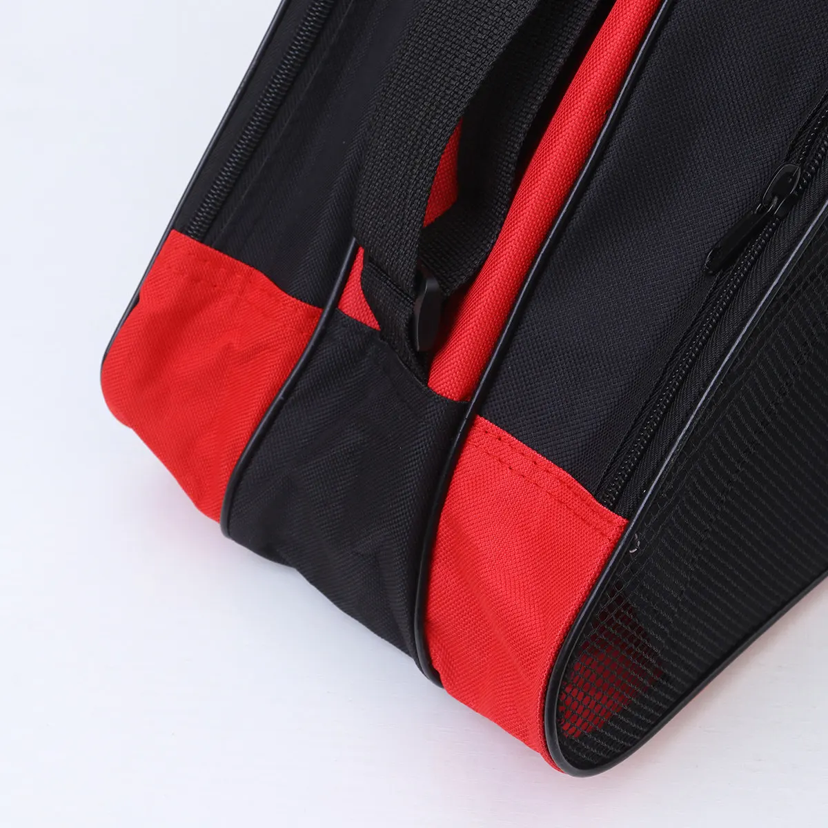 Thick Triangle Skate Bag for Inline Skates Storage Heavy Duty Tote Shoulder Pouch Mesh Design Red High Capacity