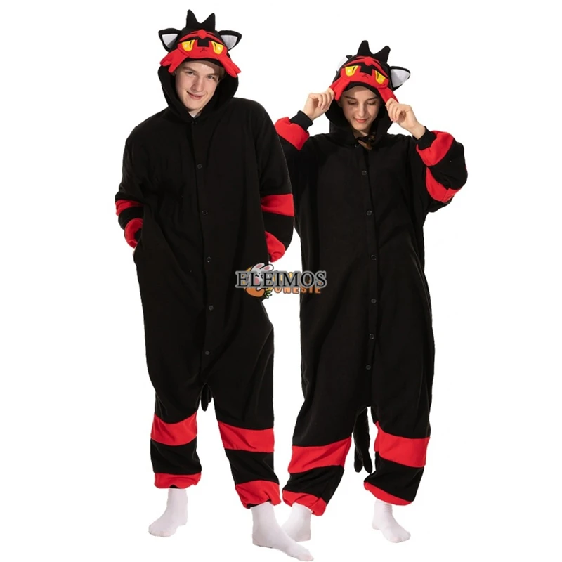 Halloween Onesie Black Cartoon Pajama For Adult Kids Women Men Animal Kigurumis Pyjamas Homewear Cosplay Party Costume