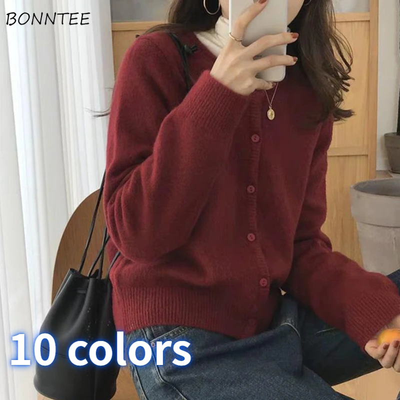 Sweater Knitted Cardigan Women Coat Simple Casual Harajuku Soft Gentle Inner Fashion O-neck Ulzzang Vintage Clothes Mujer Jumper