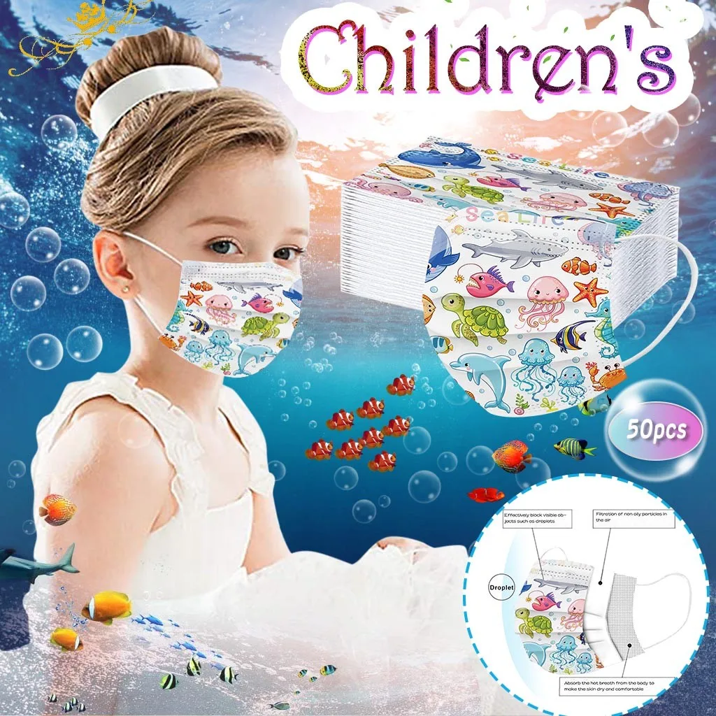 Children\'s mask Disposable Face Mask Industrial 3-Layer Face Outdoor Dust-Proof Face Protective Mask Disposable Mask 50PC