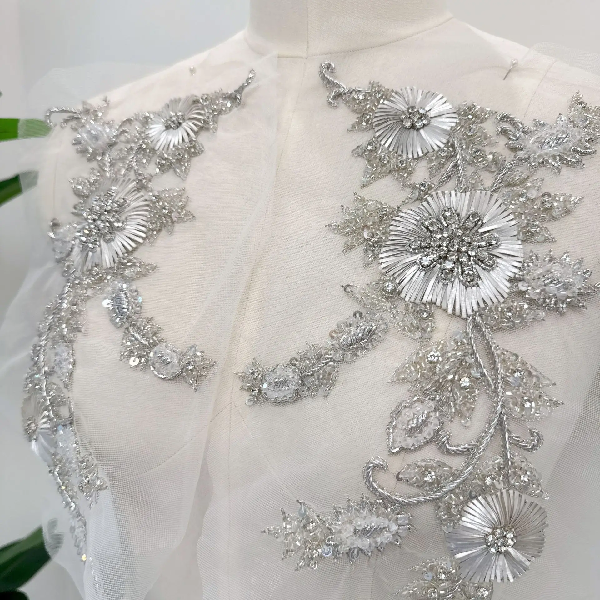 A213 High-end Indian Silk Handmade Nail Bead Three-dimensional Flower Decal Dress, Wedding Dress Dance Costume Accessories
