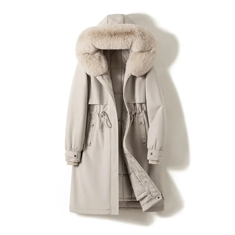 

Winter Wool Liner Hooded Jacket Fur Collar Warm Thick Snow Wear Ladies Padded Parka Women Loose Long Coat Jacket Parka Clothes