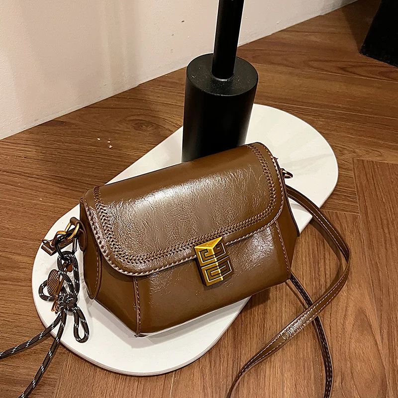 

2025 Vintage Lock Square Bag for Women Minimalist Shoulder Crossbody Purse Fashionable Handbag