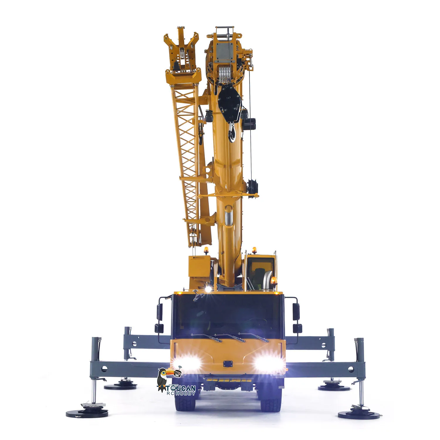 Eywhale 1/14 todo terreno controle remoto caminhão guindaste móvel hidráulico d1050 pronto para correr flysky pl18ev modelo de sistema de luz sonora