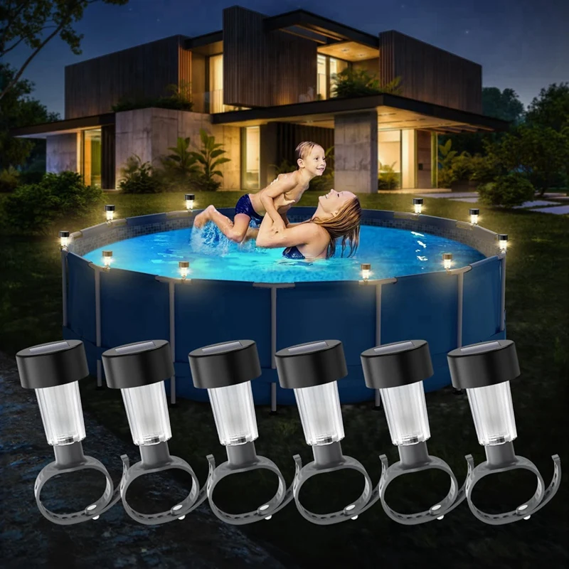 

6 Pack Solar Pool Lights For Framed Above Ground Pools,Outdoor Swimming Pool Fence Decoration Accessories, Waterproof