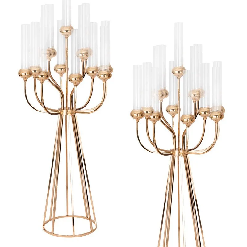 

Wedding props wrought iron electroplated gold multi-walled candlestick birthday party wedding hotel banquet main table flower