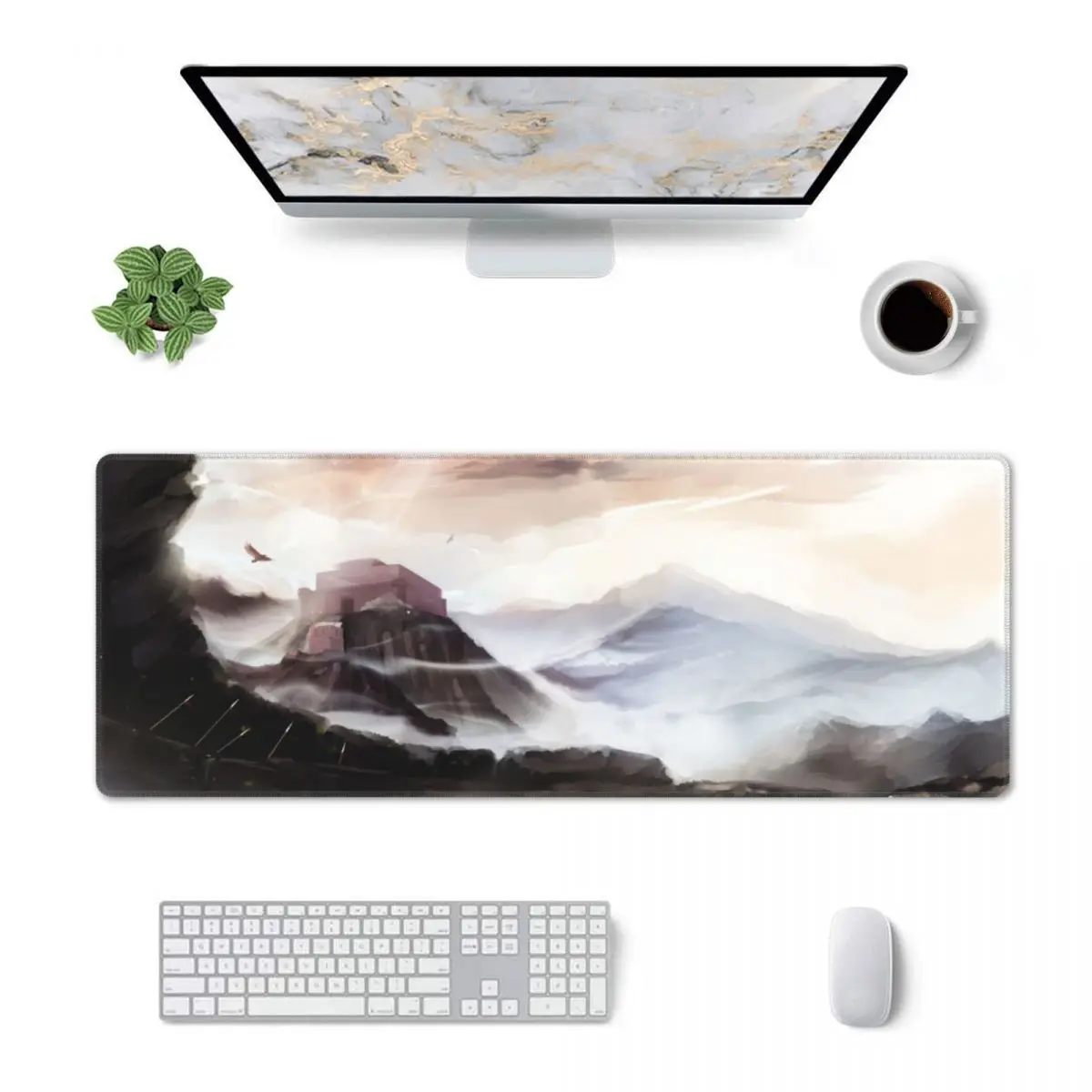 Eagle City Landscape Game Mouse Pad Keyboard Mouse Mat Oil Painting Big Non-Slip Rubber Mousepad for Computer