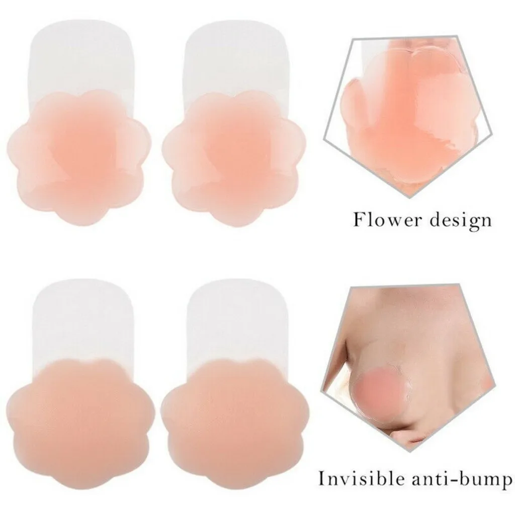 1 Pair Silicone Up Bra Sticker Waterproof Nipple Cover Lift Adhesive Invisible Bra Breast Pasty Women Chest Petals Reusable Bras