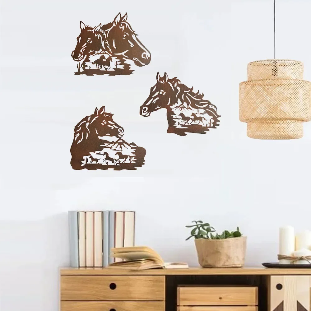 Wildlife Decorative Wall-mounted Animal Statue: The Enchanting Silhouette Art Wall of Free Horses Running, Western Style