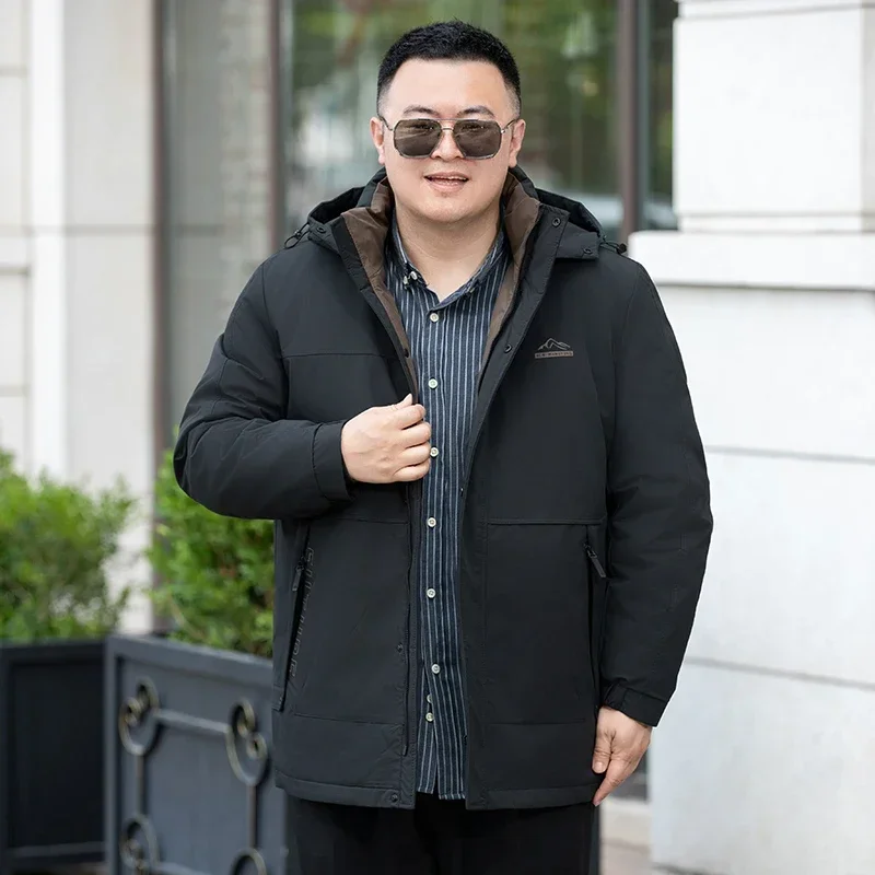 3XL-9XL Plus Size Men's Plus Size Down Jacket 90 Duck Down Detachable Hat Clothes Simple Jack Warm Coat New Product