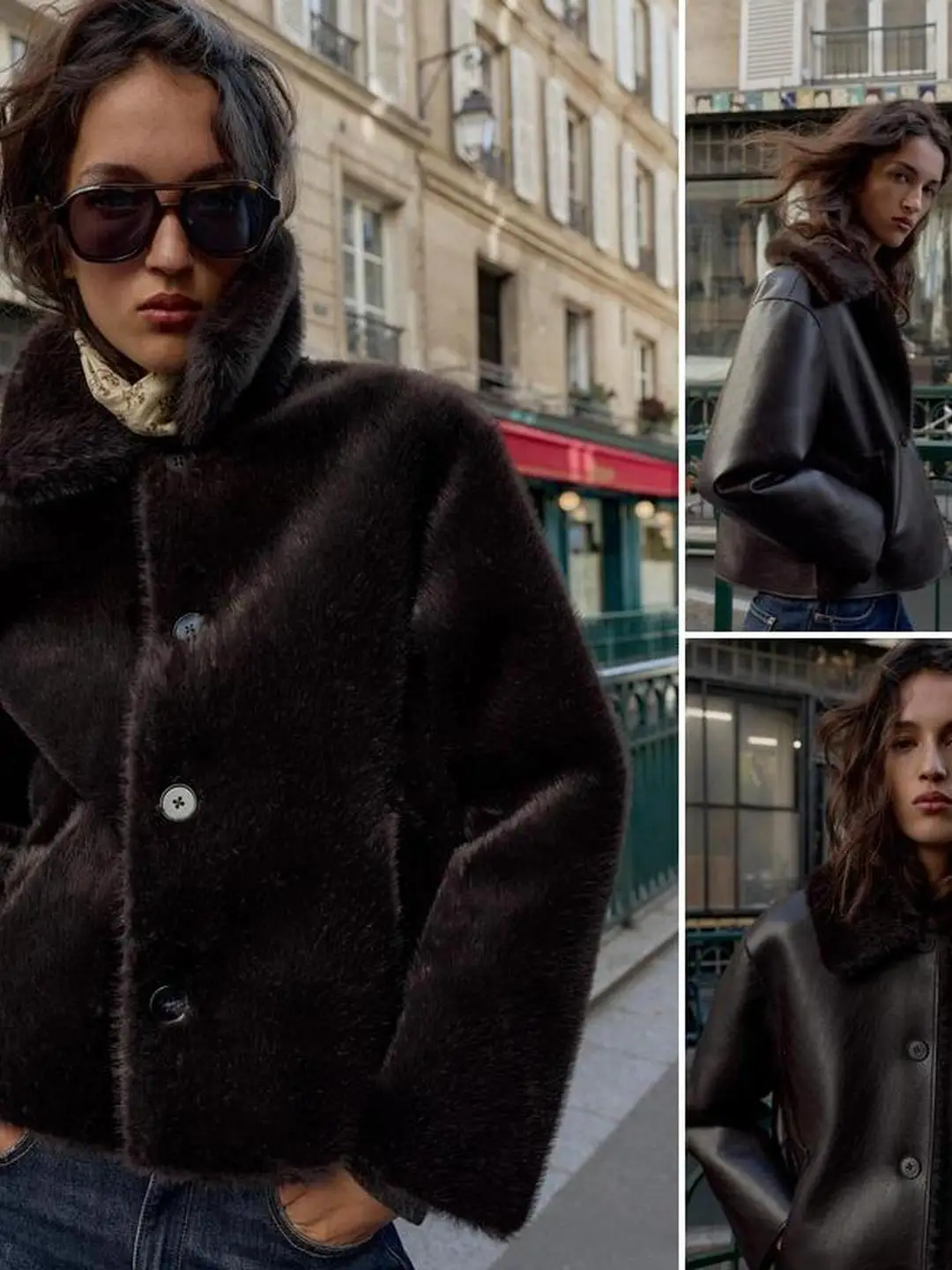 Double-Sided Faux Leather Jaet with Button Closure Long Sve Reversible Collar Youth Travel Thiened Outerwear Coat