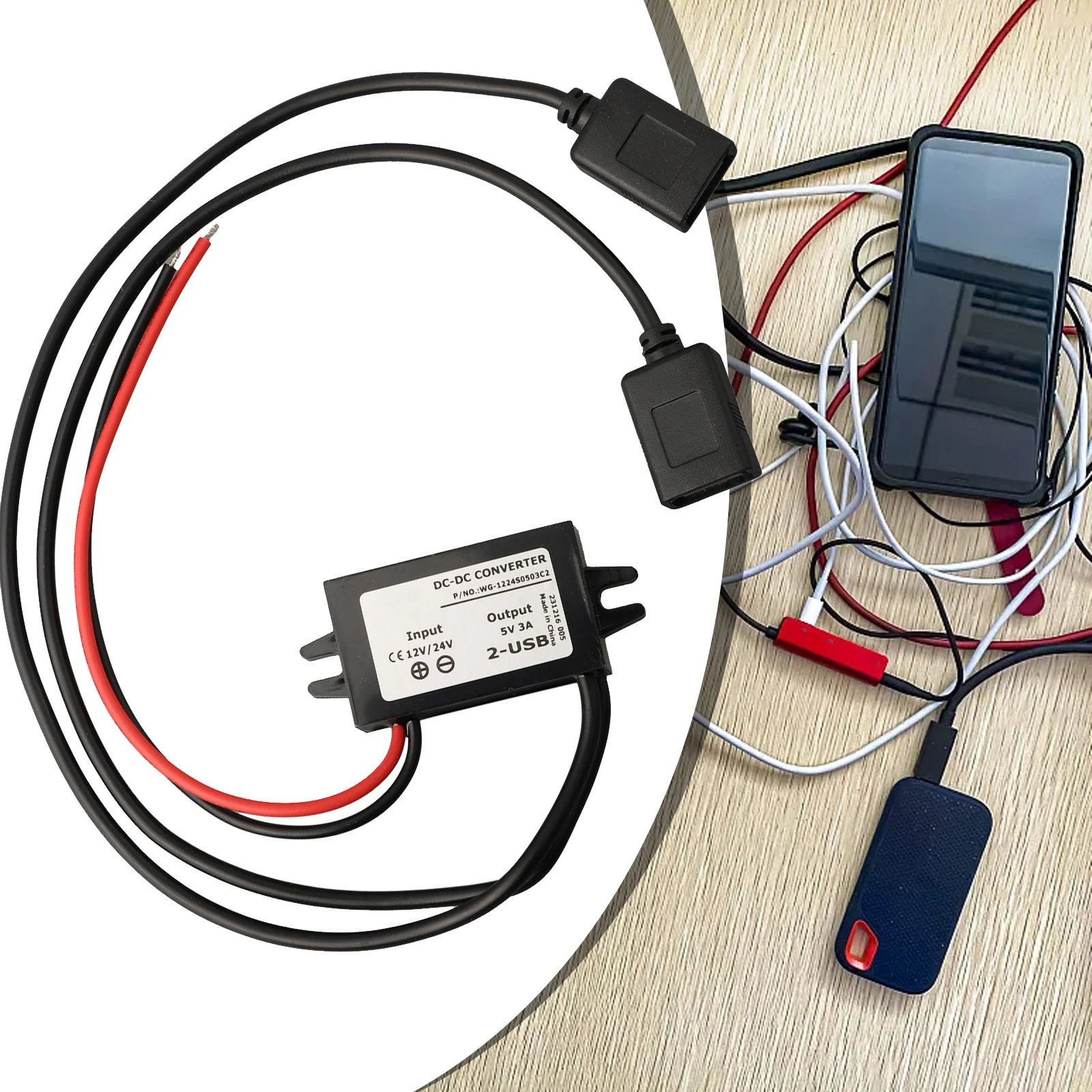 

12V24V to 5V3A USB Converter Full Power Output Imported Thermal Silicone Potting Built in Reverse Connection Protection