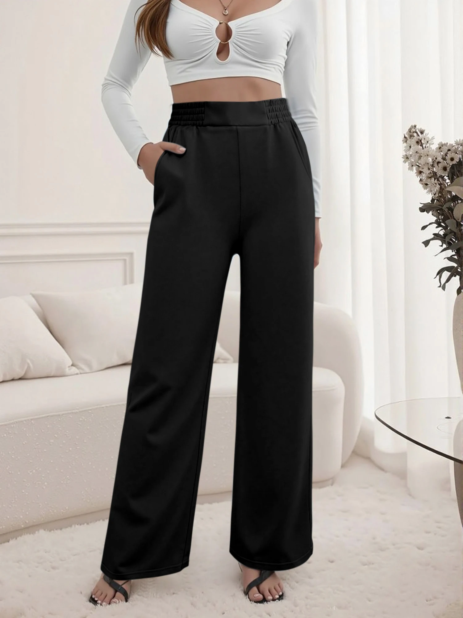 

Женские брюки Athleisure с высокой талией и широкими штанинами, эластичные, мягкие, однотонные, для спортзала, йоги, после тренировок и повседневных дел