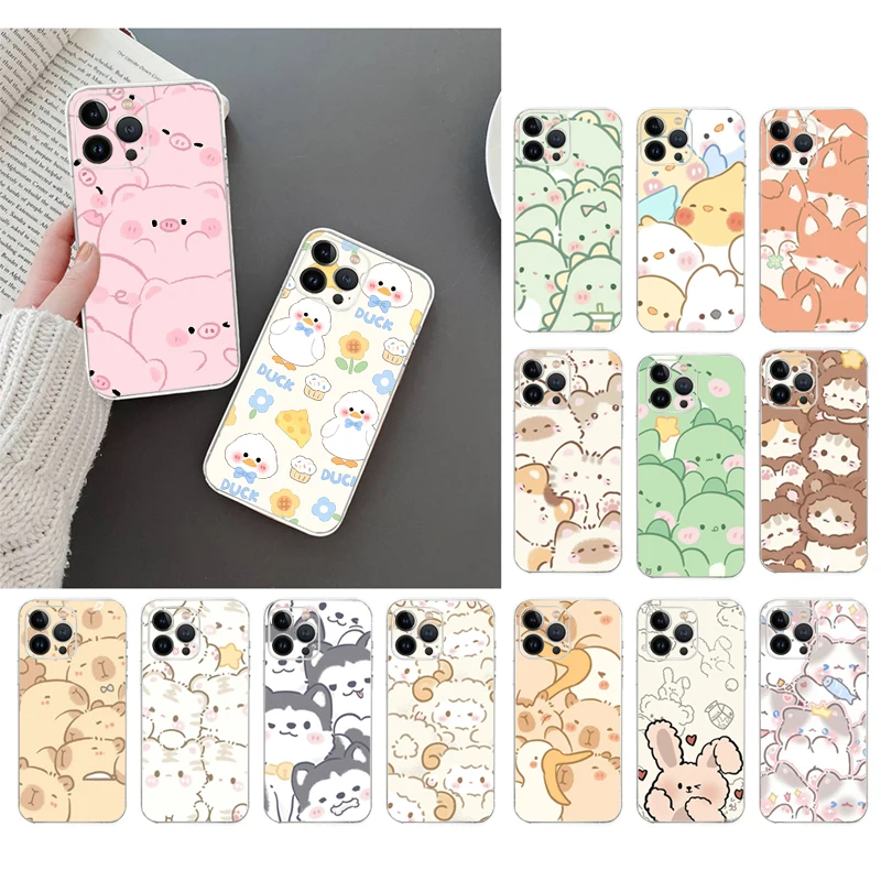 

Cartoon Cute animal Pig Duck Capybara Phone Case For iphone 16 15 14 Pro Max 16 15 14 13 12 Pro 15Plus 11