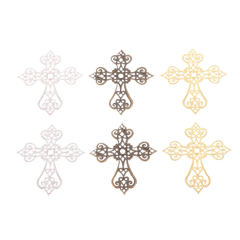 20 Pcs Metal Filigree Cross Flowers Slice Charms Base Setting Jewelry DIY Components Filigree Charms Accessories