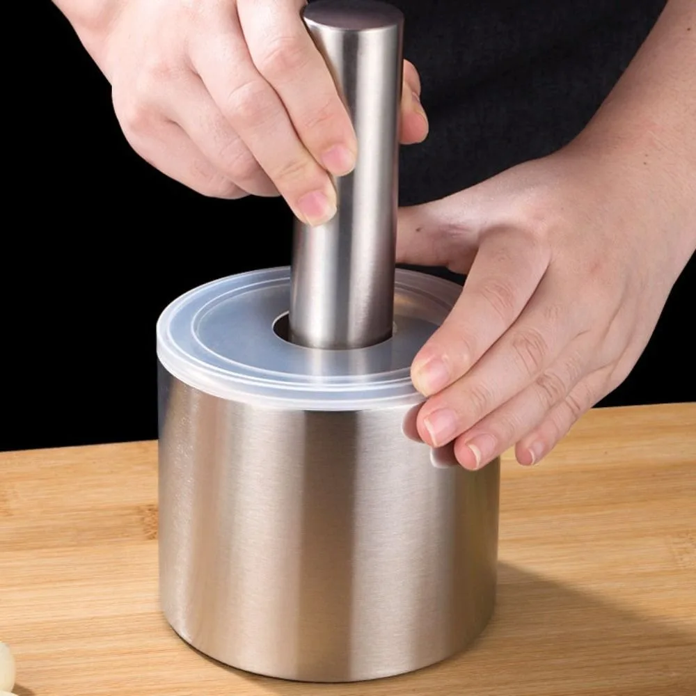 

304 Stainless Steel Mortar and Pestle Set Manual Splash-proof Lid Spices Grinder Household Rust Proof Garlic Press Seasoning