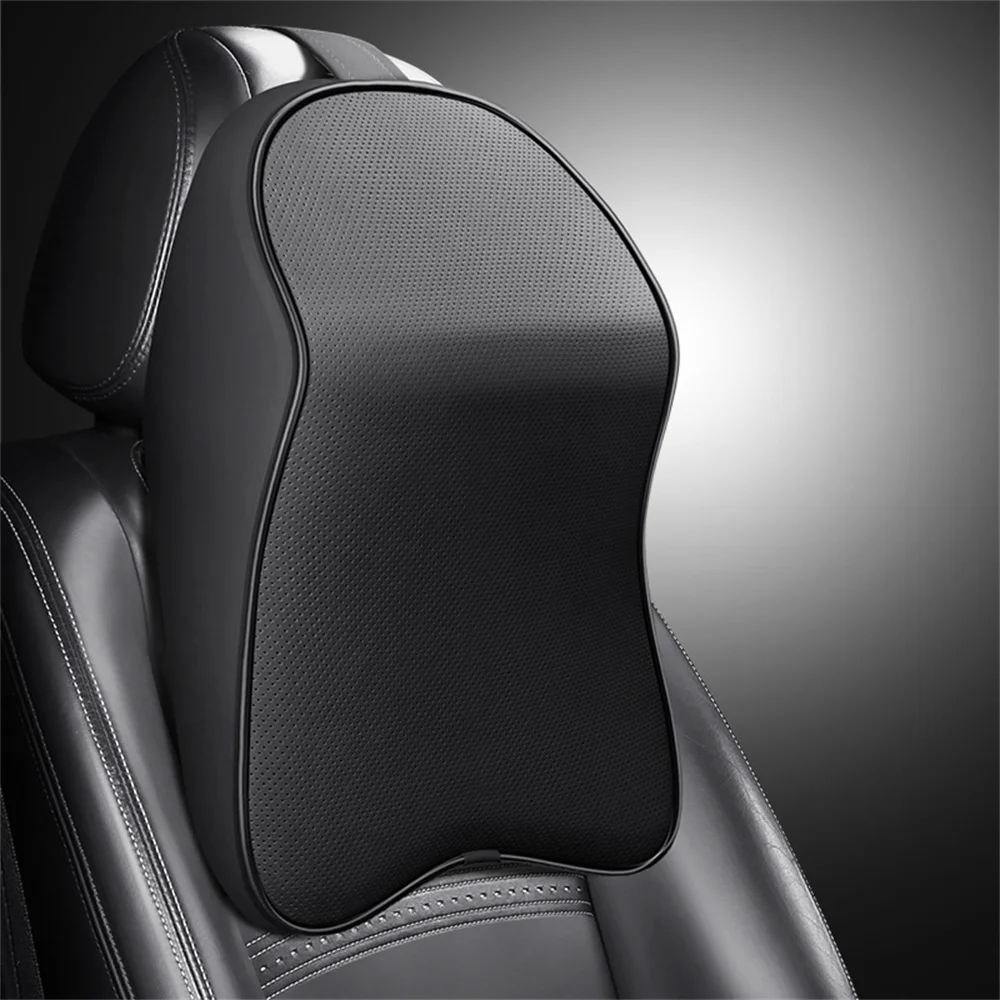 3D Nappa PU Leather Headrest Memory Foam Rest Pillow Headrest Car Neck Pillow Support for Car Pain Relief Travel Neck Support