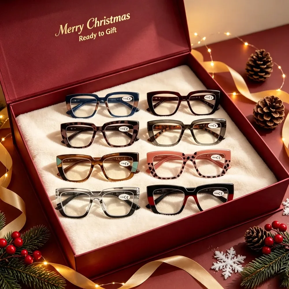 8 Pieces of Men's and Women's Reading Glasses, Cat's Eye Men's Reading Glasses, Flexible Legs, No Temples, Suitable for Family Shopping Parties, Suitable for Personal Use, Suitable for Elders To Wear Christmas and Halloween Gifts, Random Colors