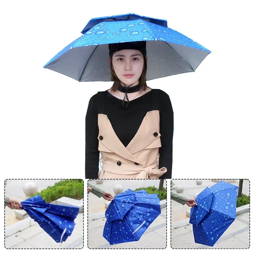 Portable Rain Umbrella Hat Army Green Foldable Outdoor Pesca Sun Shade Waterproof Camping Fishing Headwear Cap Beach Head Hats