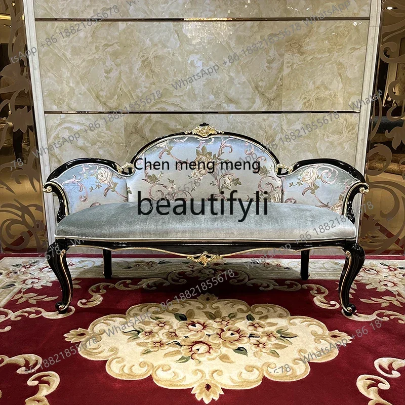 

French solid wood bedside stool, European solid wood bedroom bed, living room sofa stool, luxury bedside bench2936