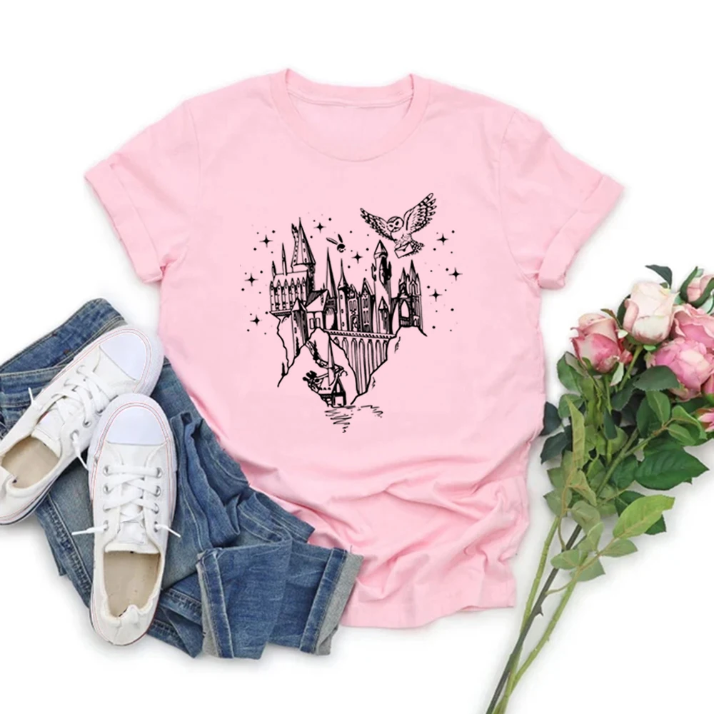 Wizard Castle T-Shirts Believe in Magic T-shirt Magical School Tee Women Short Sleeve Tshirts Wizard School T Shirt Bookish Gift