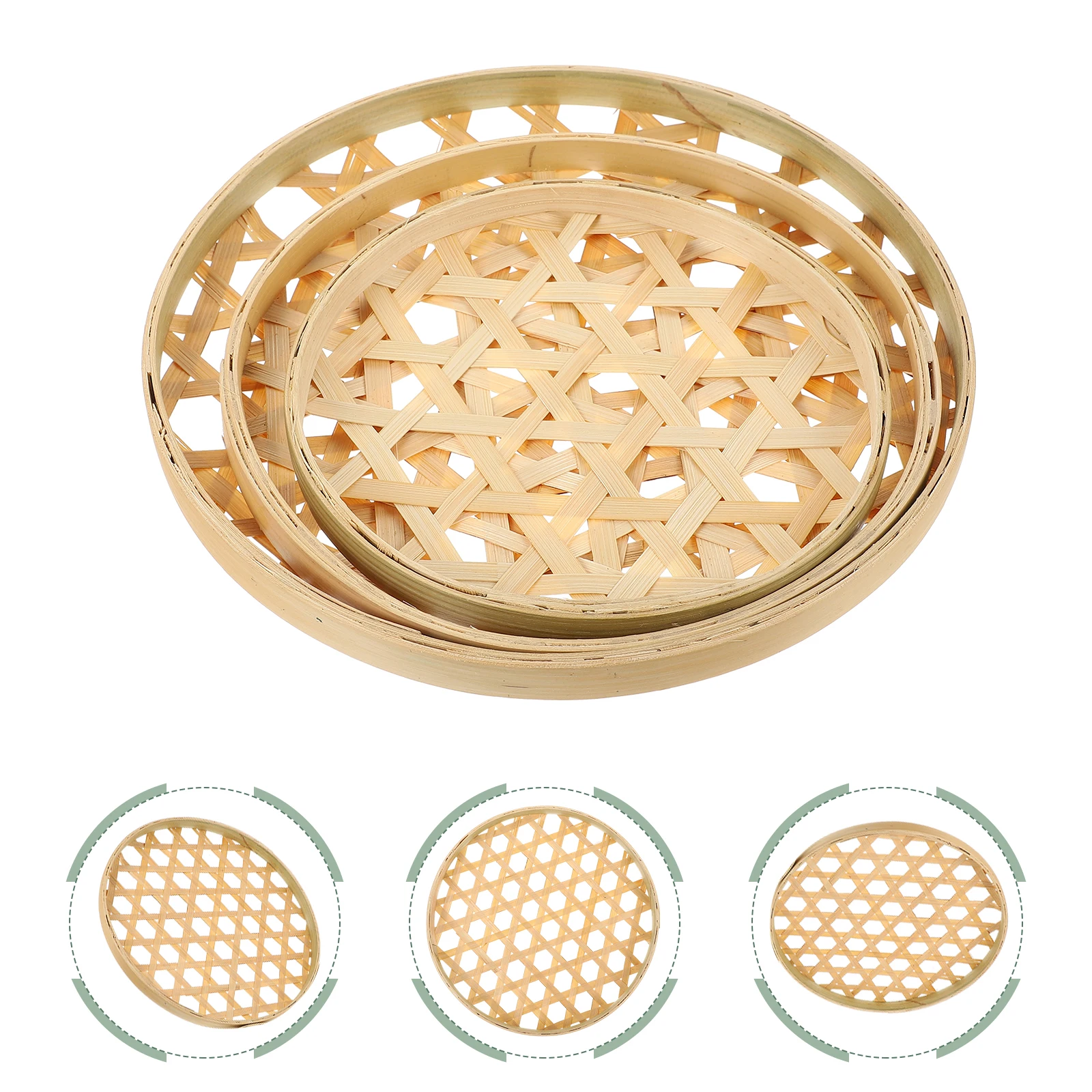 

3pcs Bamboo Weaving Sieve Round Food Tray Storage Basket Rice Cleaning Woven Artware Practical Simple House Decor