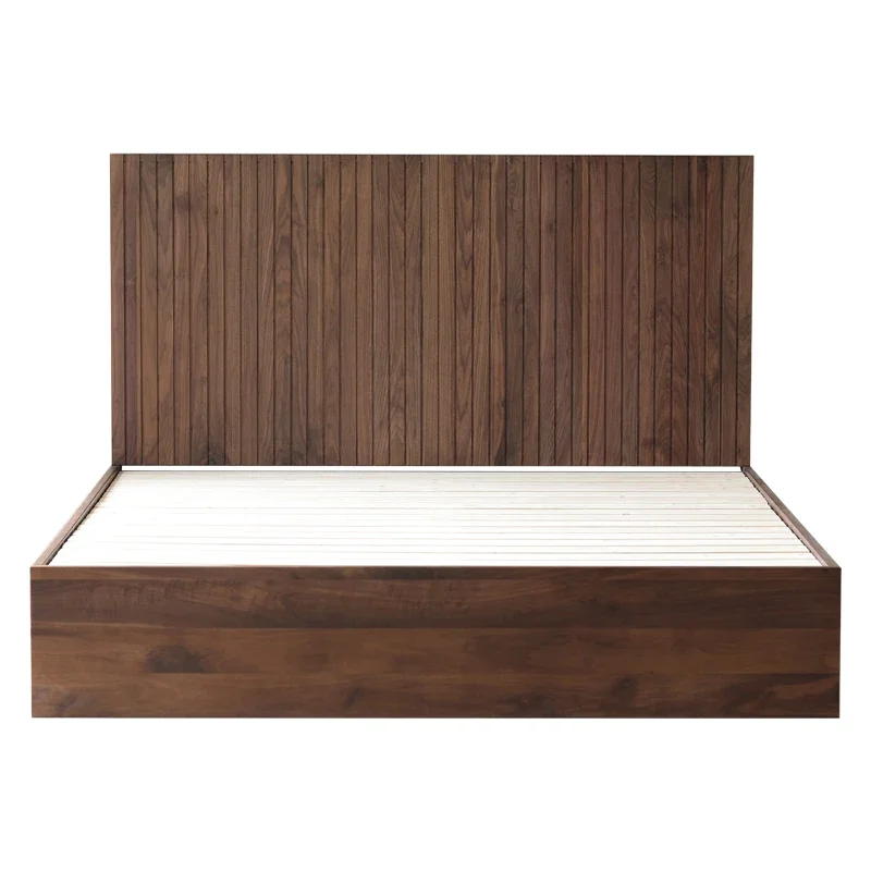 

Oak pure solid wood light luxury large backrest wedding bed log