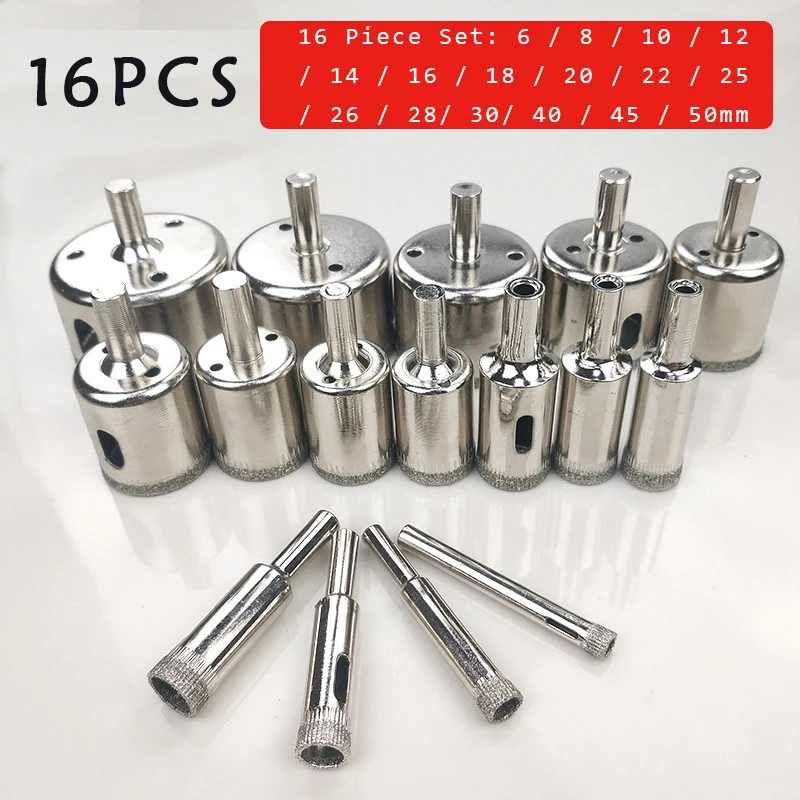 16pcs 6mm-50mm Diamond Coated Hss Drill Bit Set Tile Marble Glass Ceramic Hole Saw open Drilling Bits Diamond Core Bit