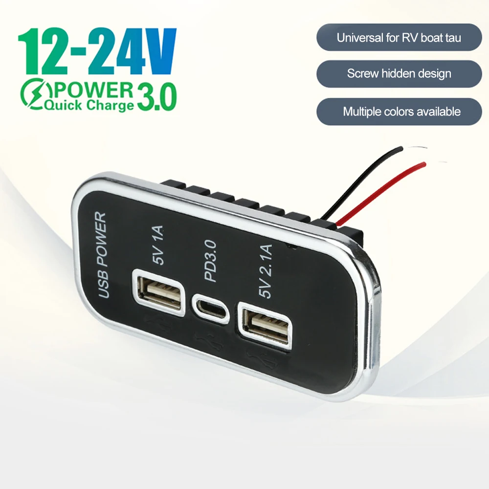 

35.5W Quick Charger PD Dual USB Panel Car Charger Socket 3.1A 12V/24V USB Charger Outlet Power Adapter For RV Bus Motorcycle