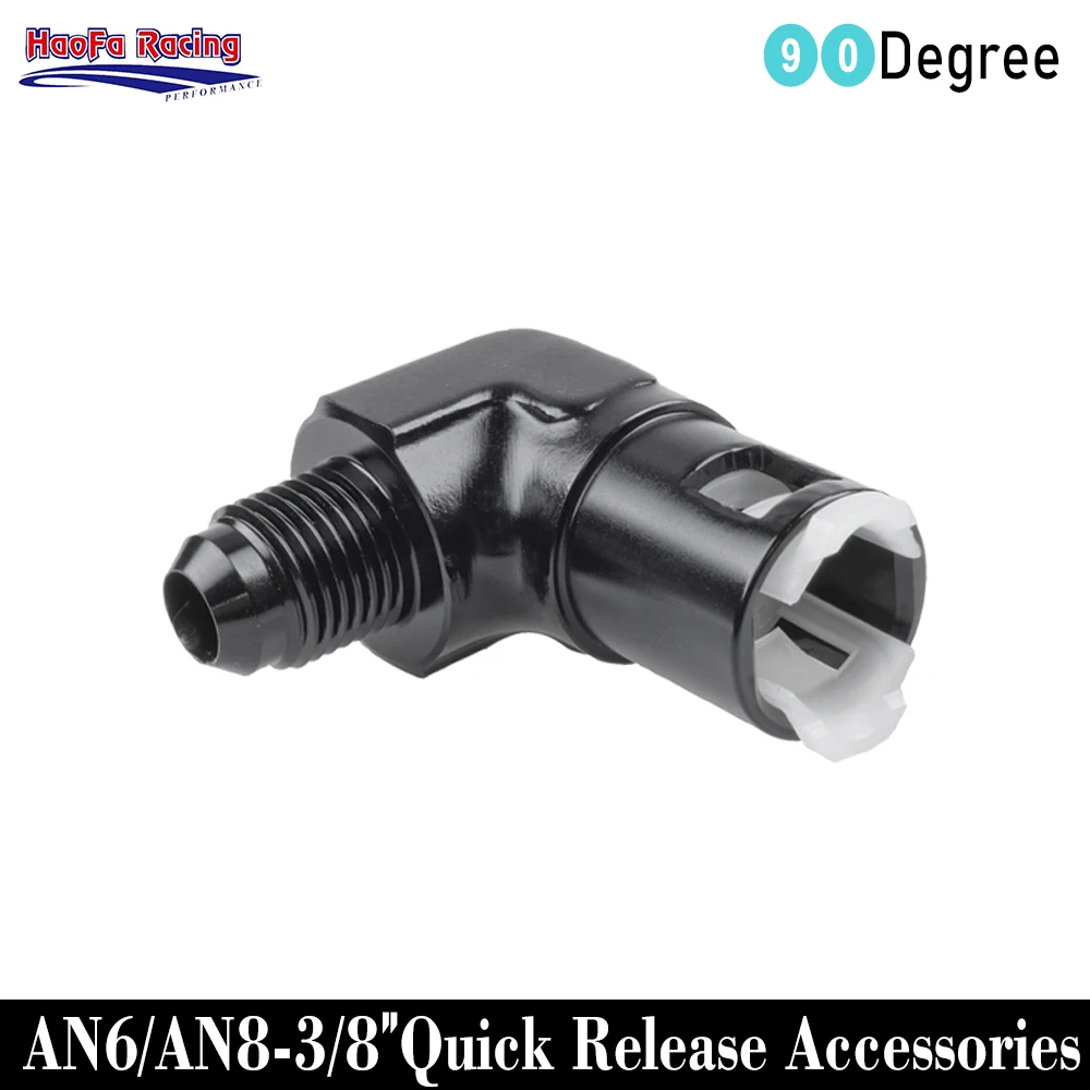 AN6 AN8 Male Fittings Fuel Hose Adapter Quick Connect Disconnect Fuel Hose End - 3/8 Inch 90 Degree Quick Release Fitting Black