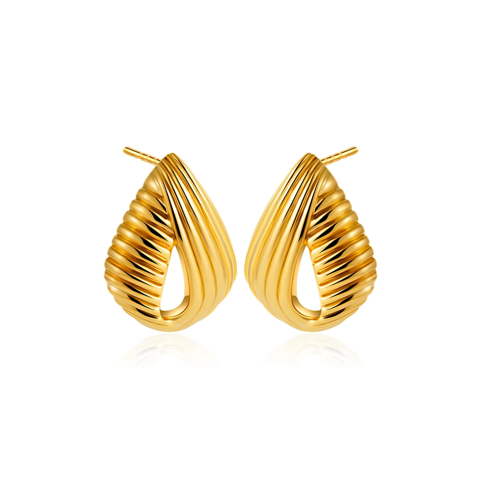 Vintage Stainless Steel Striped Hollow Waterdrop Stud Earrings Chunky Teardrop Texture Earring Versatile Personality Jewelry New