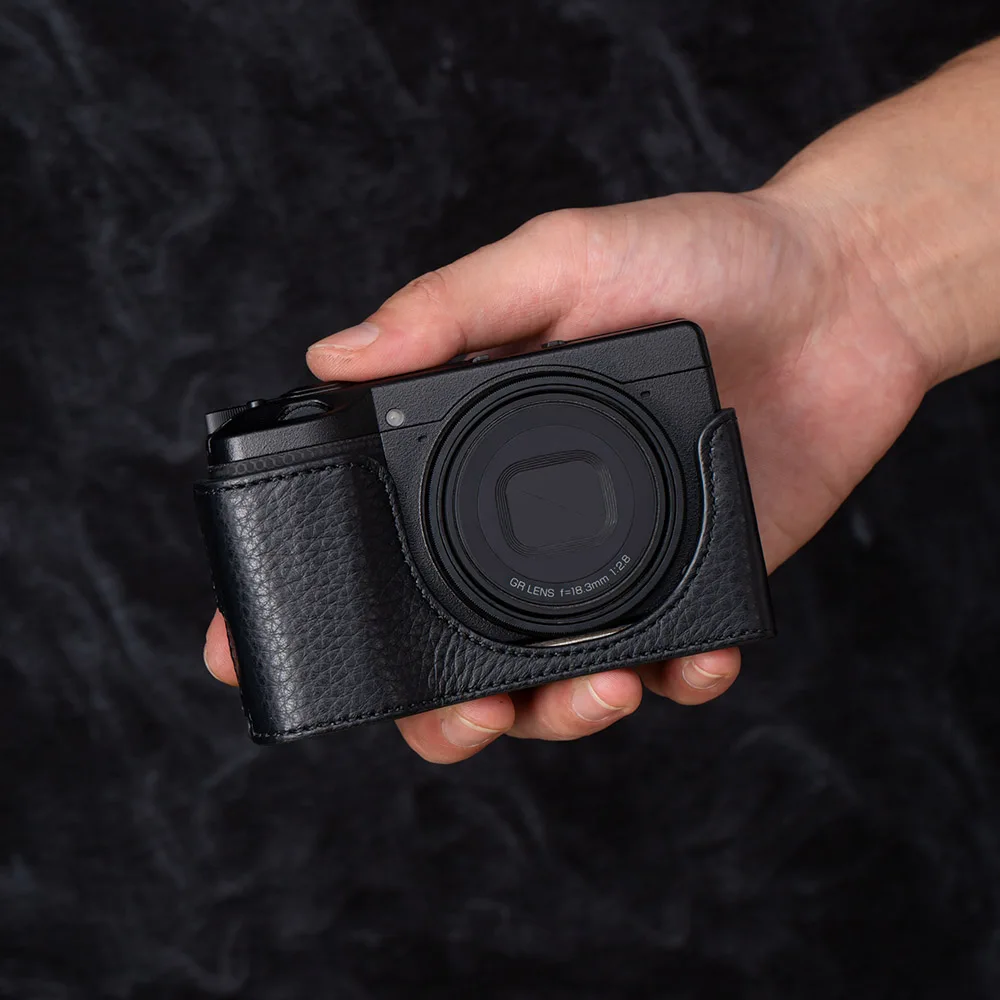 Rieibi Custodia In Pelle PU Staccabile Per Ricoh GR, GR II, GR III, GR IIIx E GR IV, Con Tracolla Regolabile, Nera