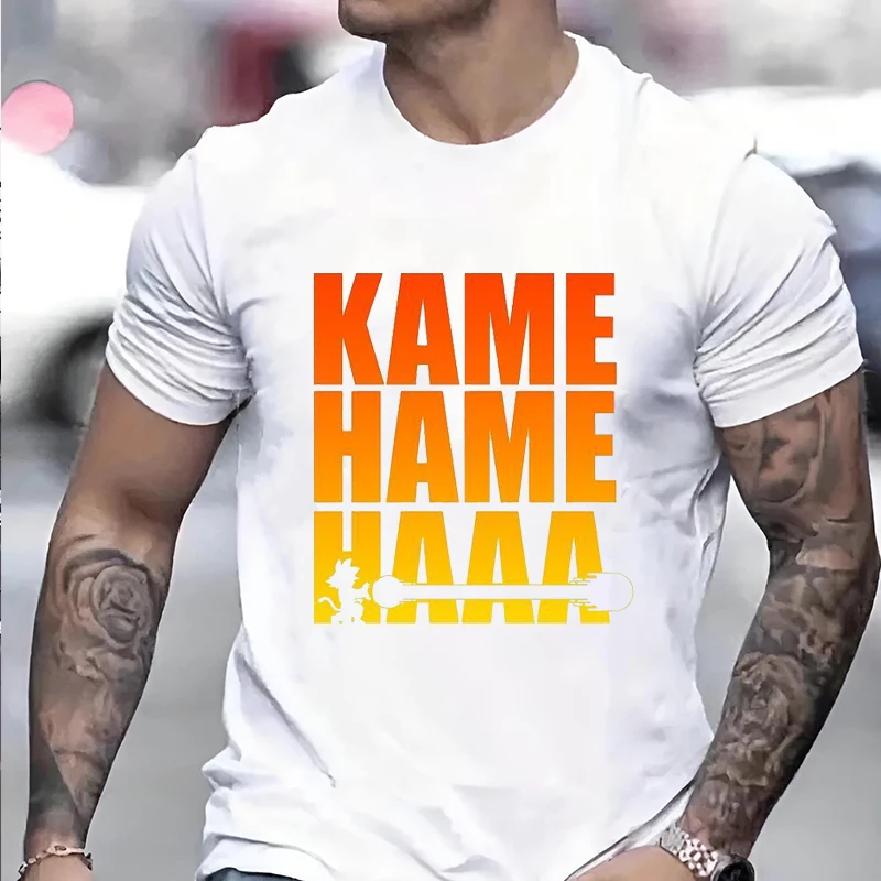 

Аниме Kame Hame Kaaa с буквенным узором, мужская и женская футболка, уличная футболка Harajuku, крутая футболка для пар, свободная повседневная дышащая одежда в стиле хип-хоп