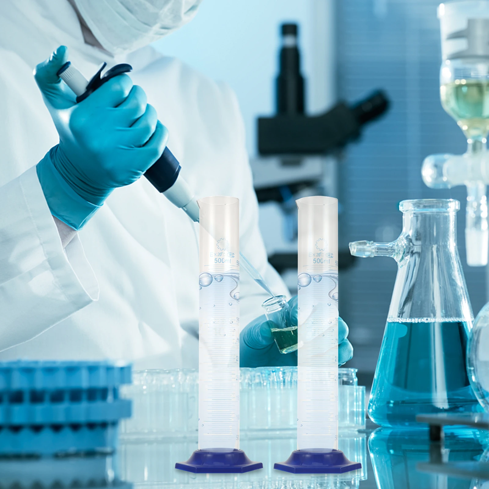 

2Pcs Glass Graduated Cylinder Dropper Set 500ml Stable Base Transparent Measuring Tool Laboratory Supplies Chemistry Equipment