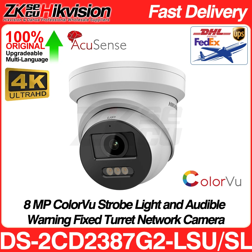 

Hikvision DS-2CD2387G2-LSU/SL 8MP ColorVu IP Camera Strobe Light Audible Warning Acusense Surveillance Network Camera