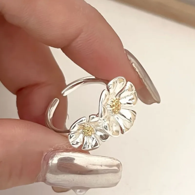 

VENTFILLE 925 Sterling Silve Ring for Women 2 Flowers Design Bohemia Cute Office Originality Ins Jewelry Gift Dropshipping