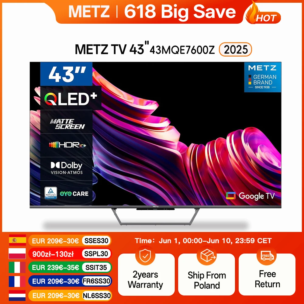 METZ 43 QLED 4K UHD Smart TV con Google TV