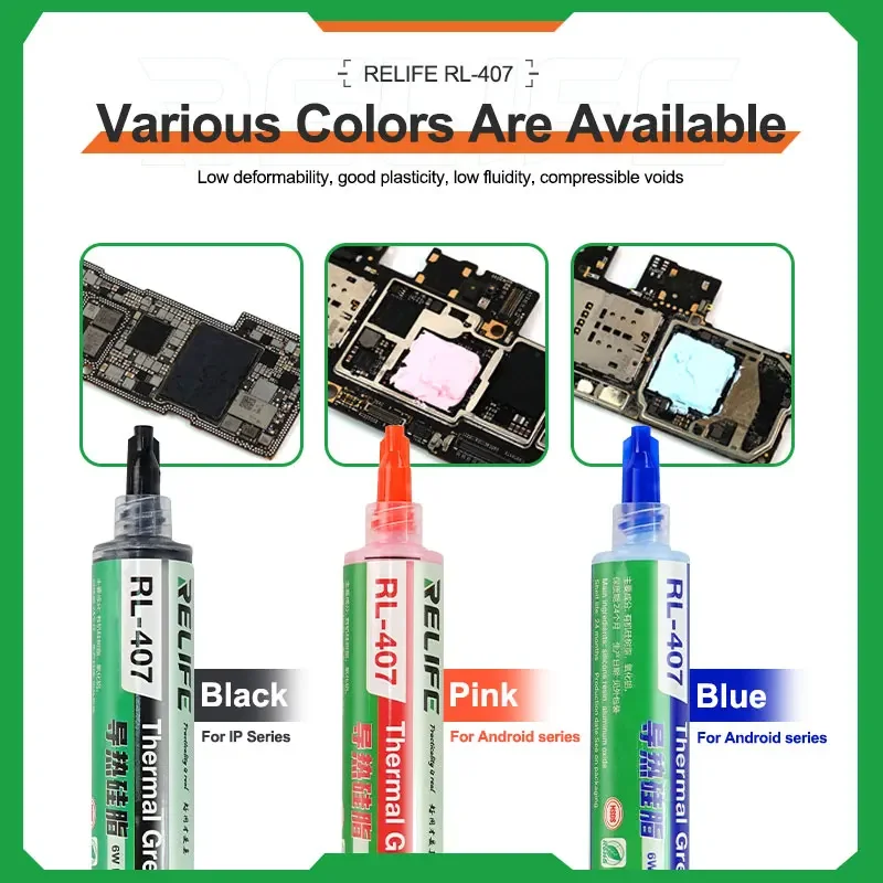 RELIFE RL-407 Thermal Silicone Grease (Black/Blue/Pink) Rapid Cooling CPU PCB Electronic Components Cooling Thermal Silicone