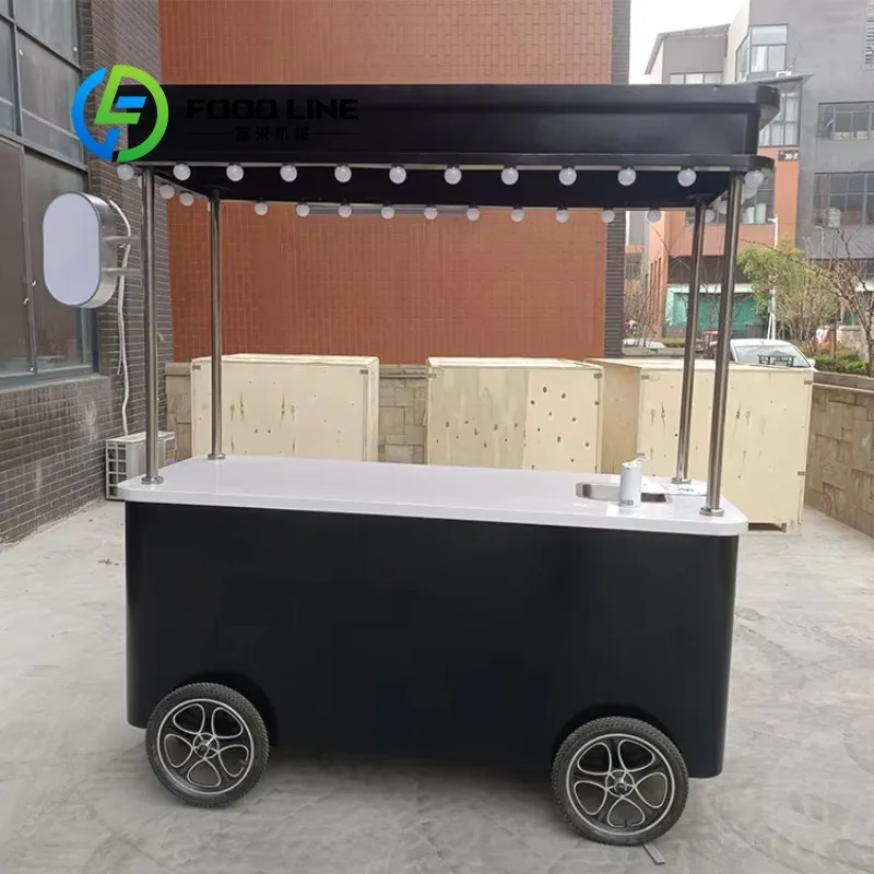 Customized Hand Push Coffee Ice Cream Cart Commercial Mobile Vending Kiosk Street Snack Catering Business Equipment