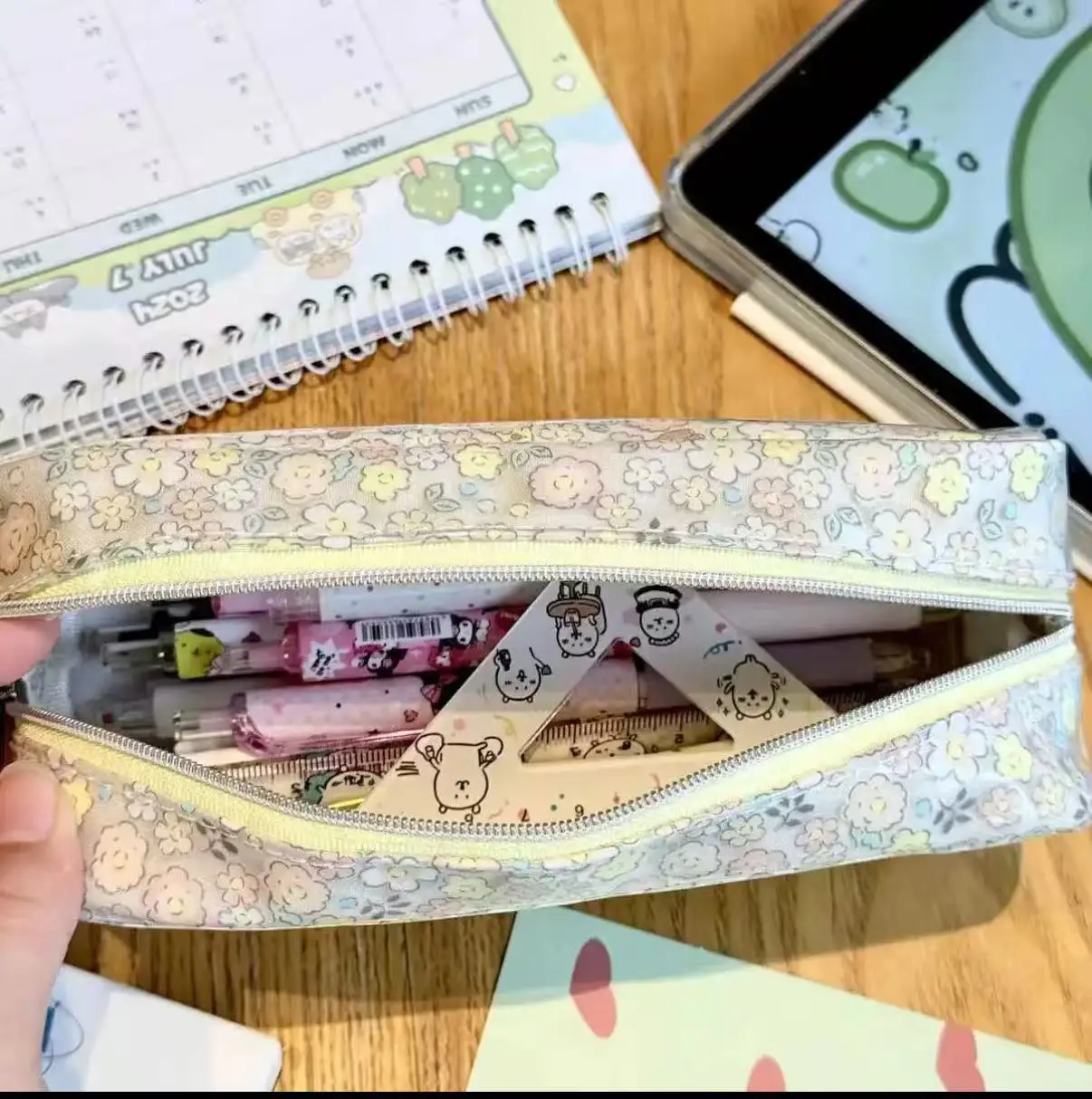 Cartoon Pvc Waterproof Rilakkuma Canvas Single Layer Zipper Pencil Case Student Pen Storage Girl Stationery for Learning Gift