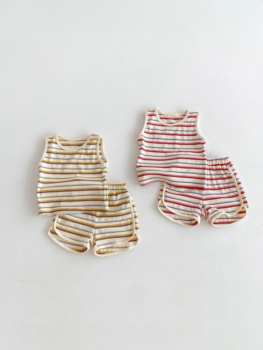 

2024 Summer Baby Clothes Set 0-3Years Toddler Boy Girl Sleeveless Striped Vest Tops+Shorts Bottom 2PCS Tracksuit Casual Outfits