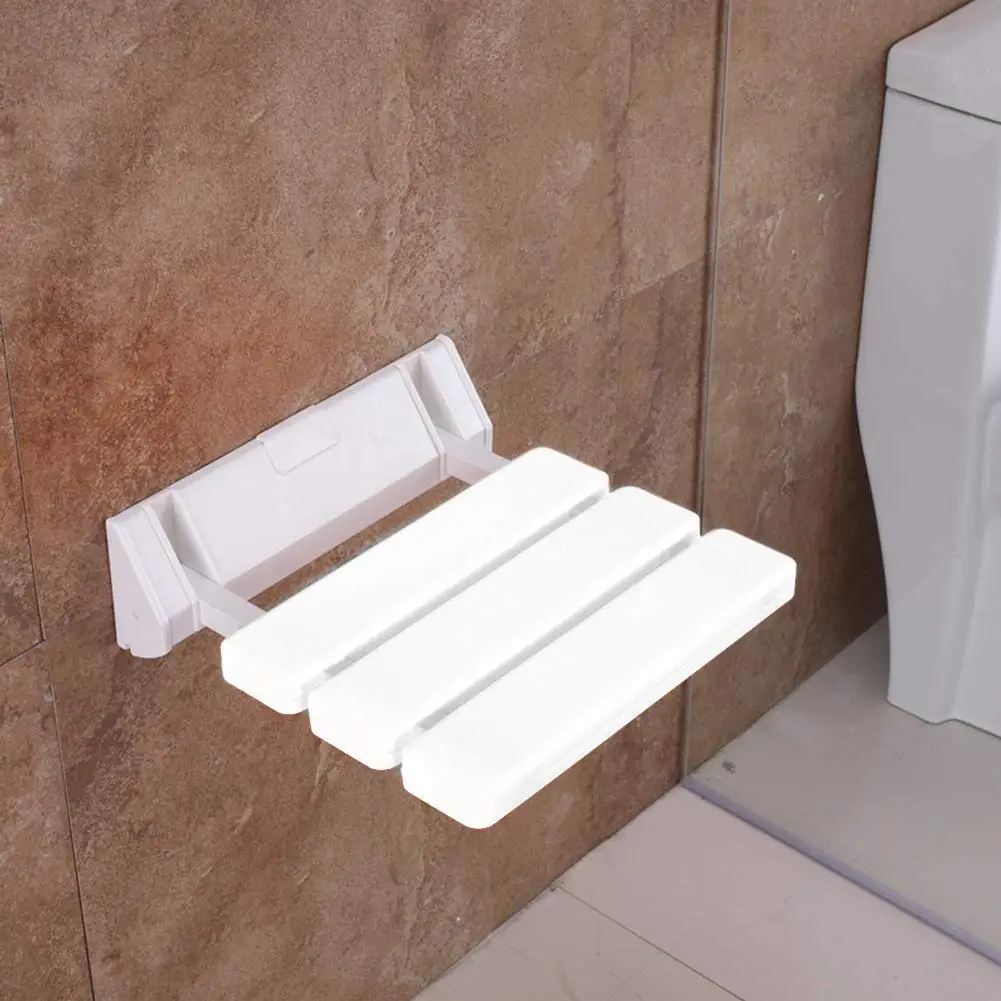 

White Wall-Mounted Foldable Shower Bench With Drop-Leaf Seat For Bathroom, Hotel, Sauna – Space Saving Design