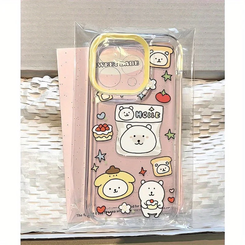 Cute Cartoon PomPomPurin Transparent Phone Case For iPhone 16 15 14 13 12 11 Pro Max 16E XR X XS SE 7 8 Plus 16Pro Cover Fundas
