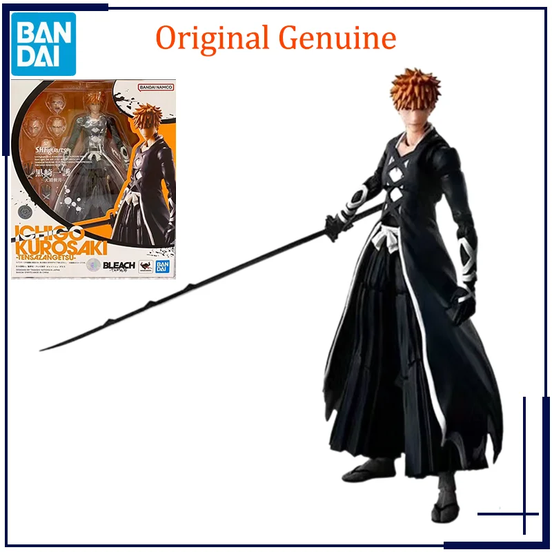 Original Bandai Anime BLEACH Kurosaki Ichigo TENSAZANGETSU SHF modelo juguetes figuras de acción regalos adornos coleccionables niños