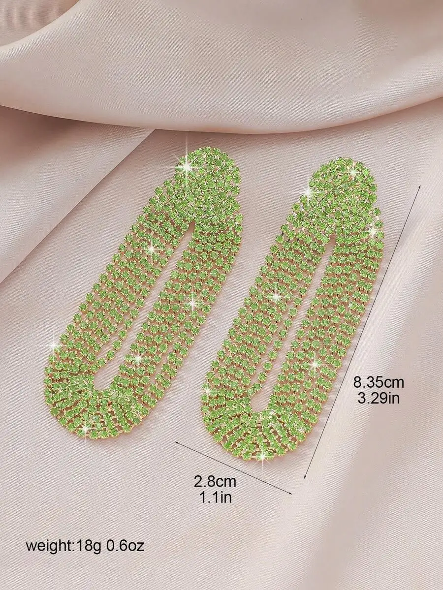

Elegant Green Rhinestone Long Tassel Earrings For Women