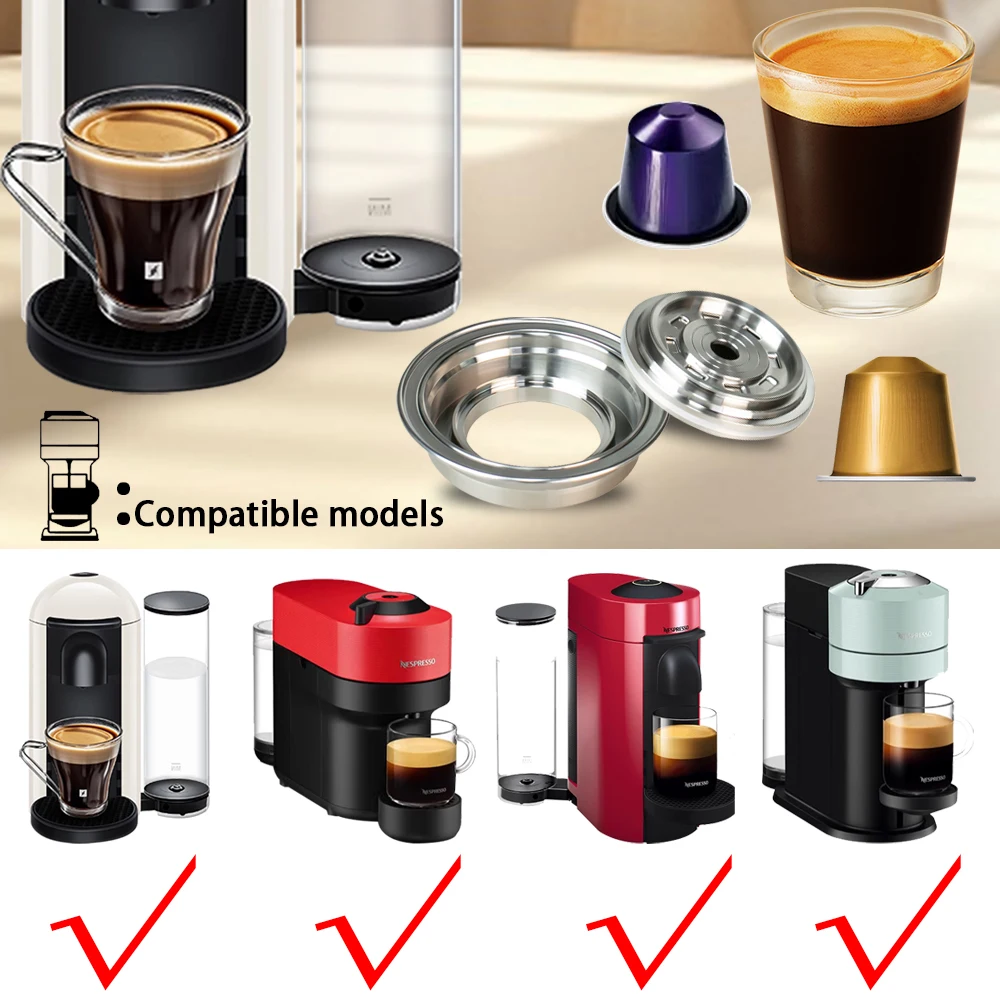Stainless Steel Reusable Coffee Capsule Converter, Converter Holder with 4 Stickers, Compatible with Vertuo