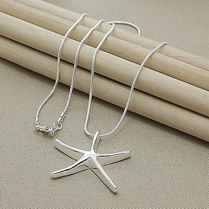 

Fashion 925 Sterling Silver Star Fish Pendant Necklace Snake Chain Jewelry Accessories