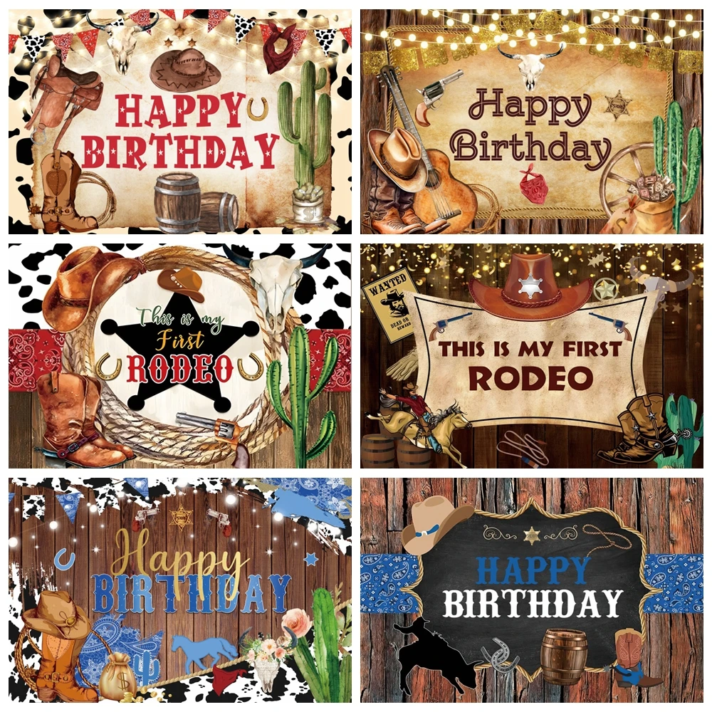 Western Cowboy Birthday Backdrop Photography Wild West Wood Barn Farm Happy Birthday Baby Shower Party Background Photo Studio